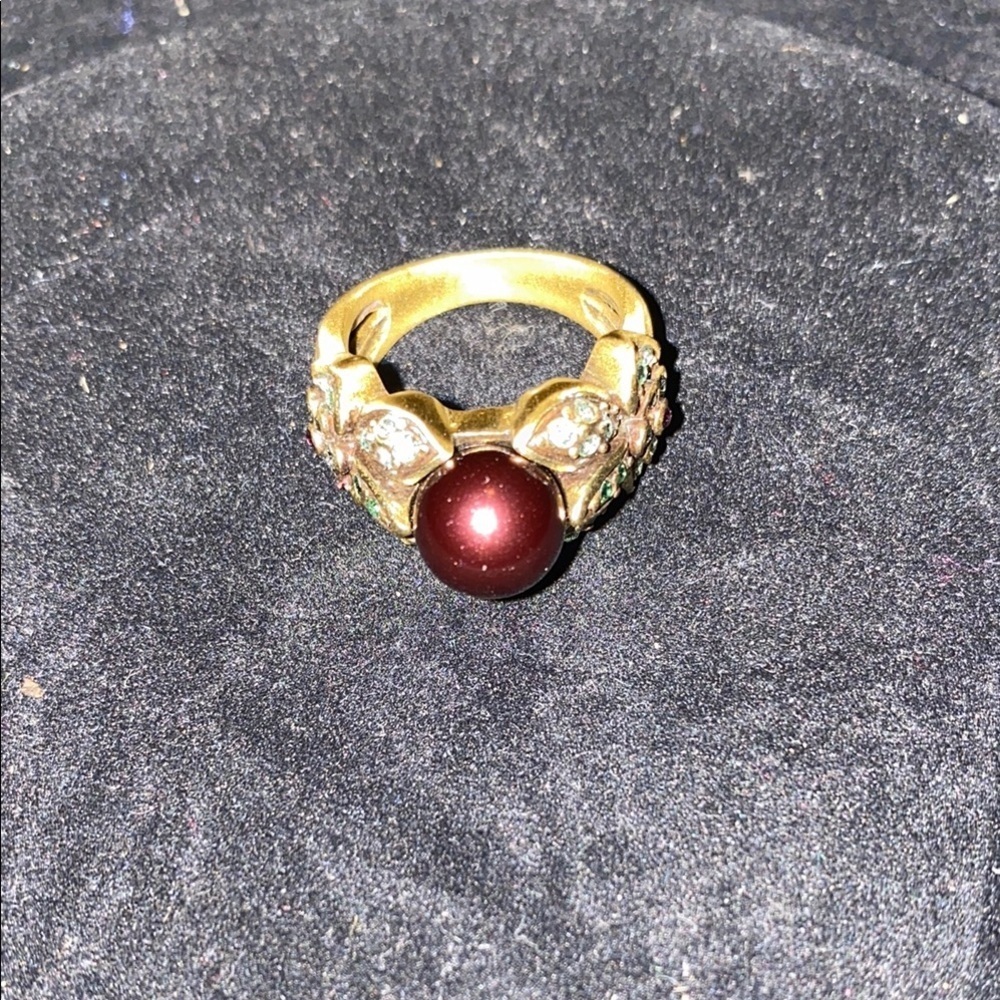 Vintage Heidi Daus Swarovski Crystal faux pearl ring